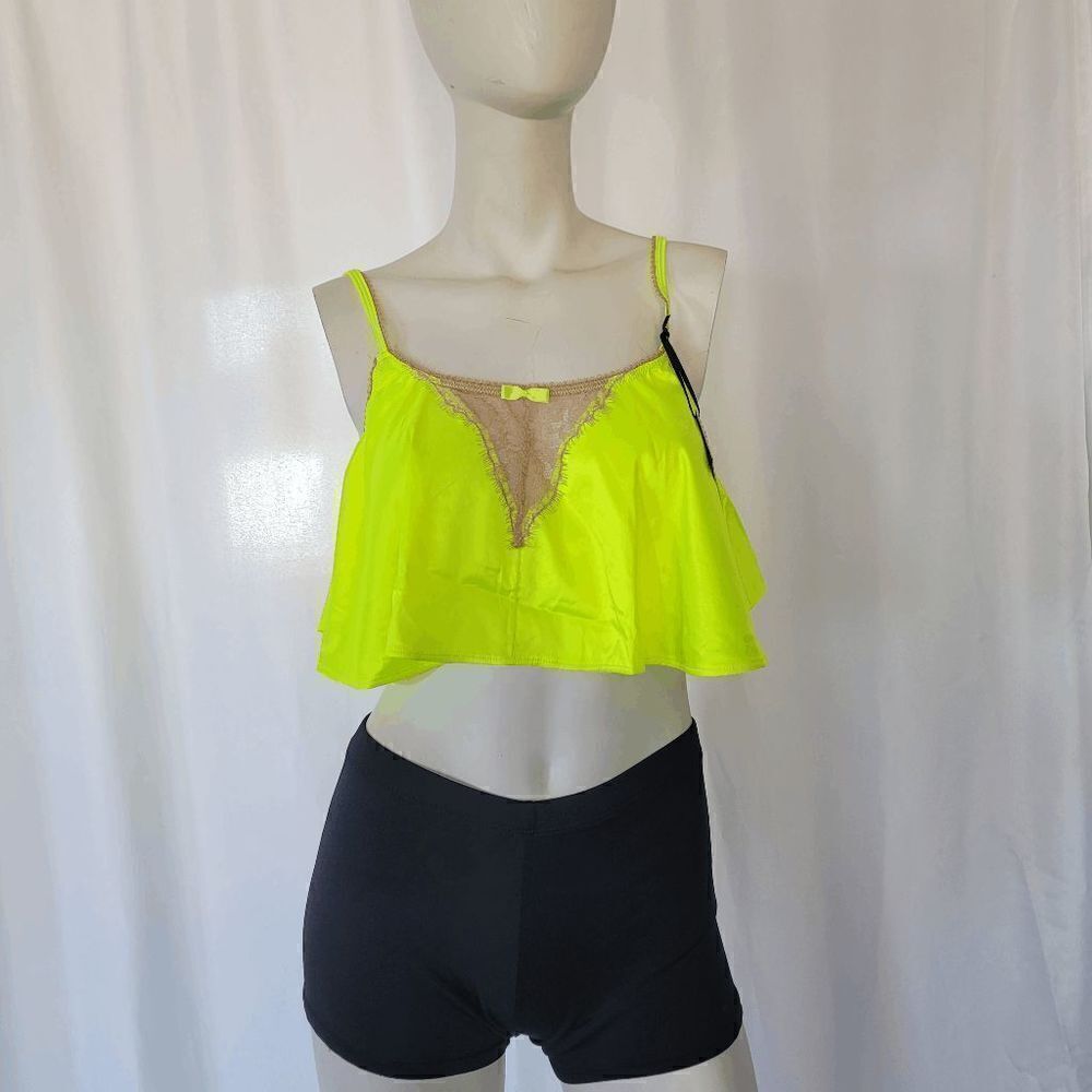 Love Haus by Beach Bunny womens neon yellow nude cami pajama top size S - Picture 3 of 7